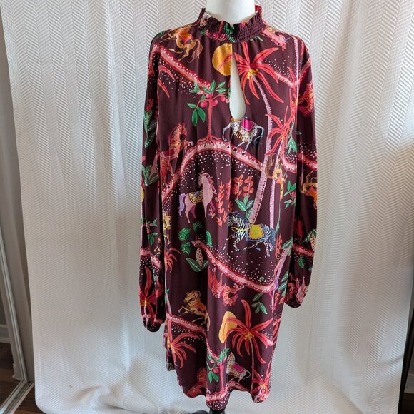 Lez a Lez Boho Burgundy Unicorn Zebra Print Dress Large - Picture 5 of 13